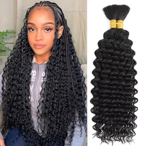 Human Braiding Hair for Boho Braids 22 Inch 110g Deep Wave Bulk Human Hair for Braiding 12A 100% Unprocessed Curly Bulk Bohemian Hair Extensions Natural Color No Weft