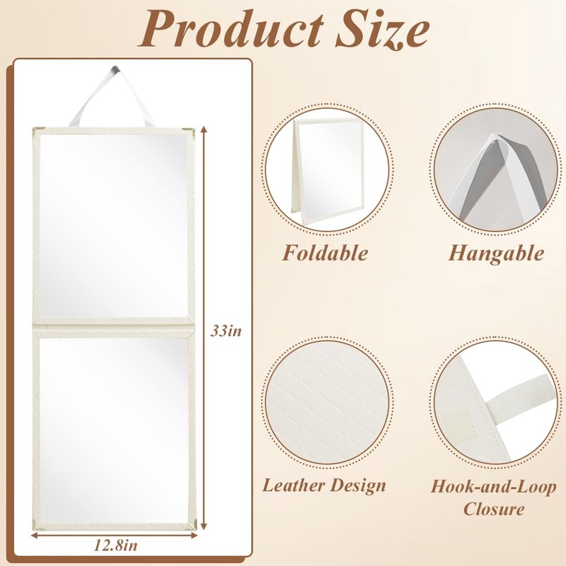 Layrslot Foldable Portable Full Length Mirror, Hanging Folding Mirror with Handle, Frameless Shatterproof Hanging for Camping, Travel, Dance, RV, Home Fitness, Gift (Black, 33x13 Inch)