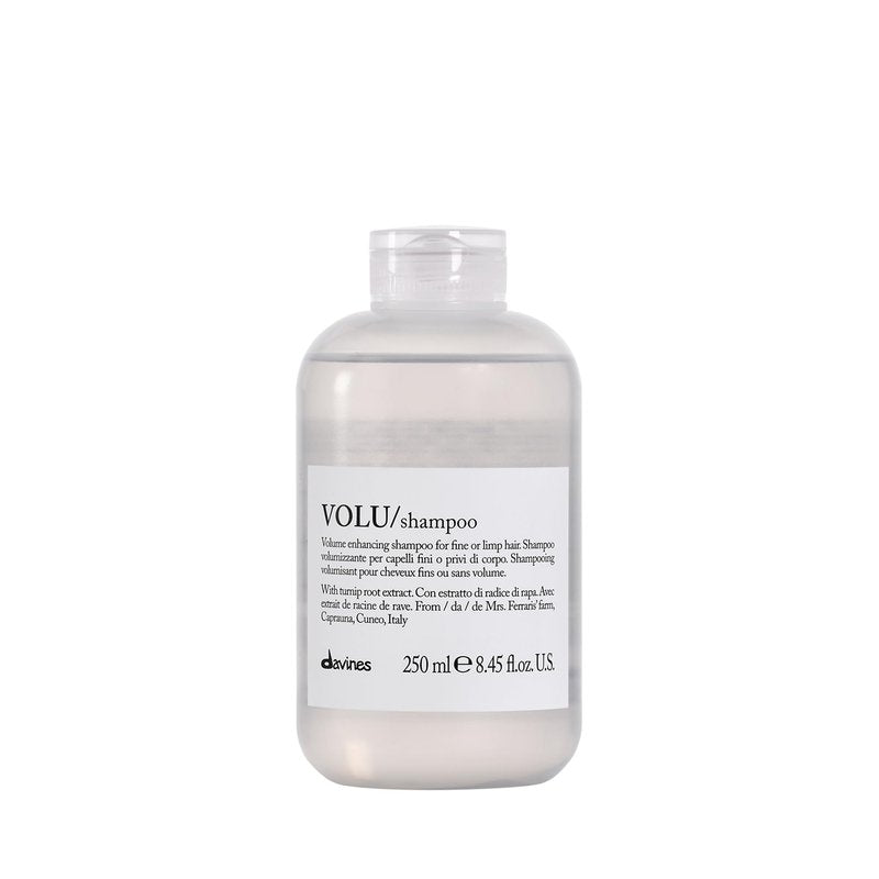 Davines VOLU Shampoo, Volumizing Gentle Cleansing Action for Fine or Limp Hair - Making it Soft and Light with a Lasting Boost of Body and Volume with Turnip Root Extract, 8.45 Fl Oz
