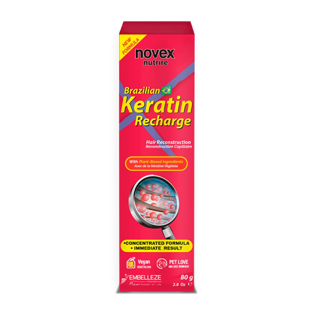 NOVEX Leave-In Conditioner - Brazilian Keratin Recharge Tube - 3 fl oz (Pack of 4) - Reconstructive Keratin, Frizz Control & Damage Repair, Ultra Concentrated Formula for Smooth and Straight Hair