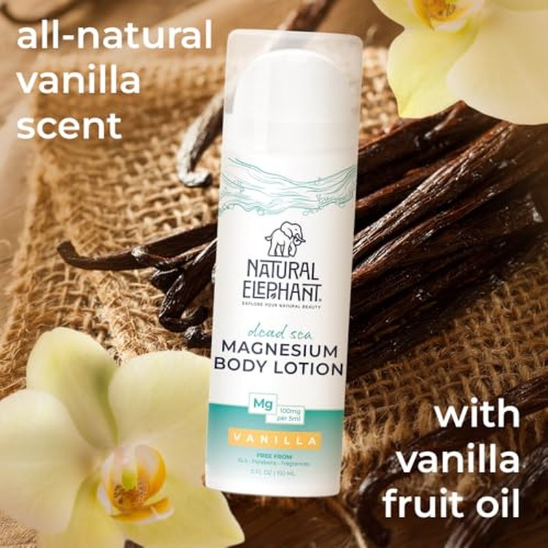 Natural Elephant Dead Sea Magnesium Lotion ? Vanilla Scented Body Moisturizer | Topical Magnesium with Dead Sea Minerals ? 5 oz (150 ml)