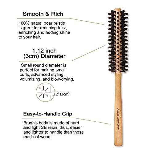 Boar Bristle Hair Brush [ Made in Japan ] 100% Natural Bristle Slick Back Brush for Styling, Separating, Shaping, and Blow-Drying for Women and Men (Round Brush)