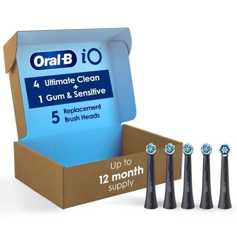 Oral-B iO Replacement Brush Heads - 5 Count Set with 4 Ultimate Clean & 1 Gum Sensitive Black