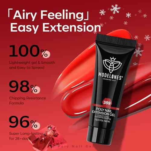 modelones Poly Nail Gel Set, 6 Colors Popular Red Collection Bright Wine Burgandy Glitter Poly Extension Gel Dark Bloody Red Builder Starter Home DIY Manicure Nail Art Gift