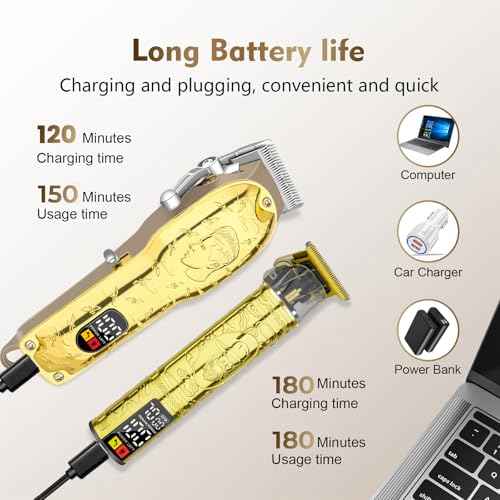 Men¡¯s Gold Hair Clippers, Cordless Professional Barber Clippers & Trimmers with LED Display, Long Runtime, Electric Grooming Kit for Haircuts & Beard Trimming,Gift for Husband, Father, Boyfriend