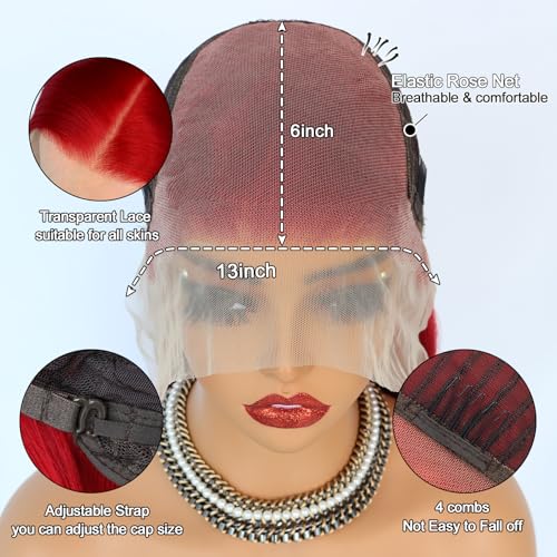 13x6 Red Synthetic Lace Front Wigs Long Straight Hair Red Color Wigs Pre Plucked Wig Natural Hairline Glueless Lace Wigs Heat Resistant Fiber Hair Synthetic Lace Front Wigs for Women Daily Use