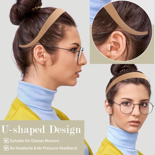 Thin Headbands for Glasses Wearers Sunglass Headband for Eyewear Non Slip 6Pcs Plain Plastic Skinny Hair Bands with Teeth for Women Girls No Pressure No Headache Neutral Brown Black