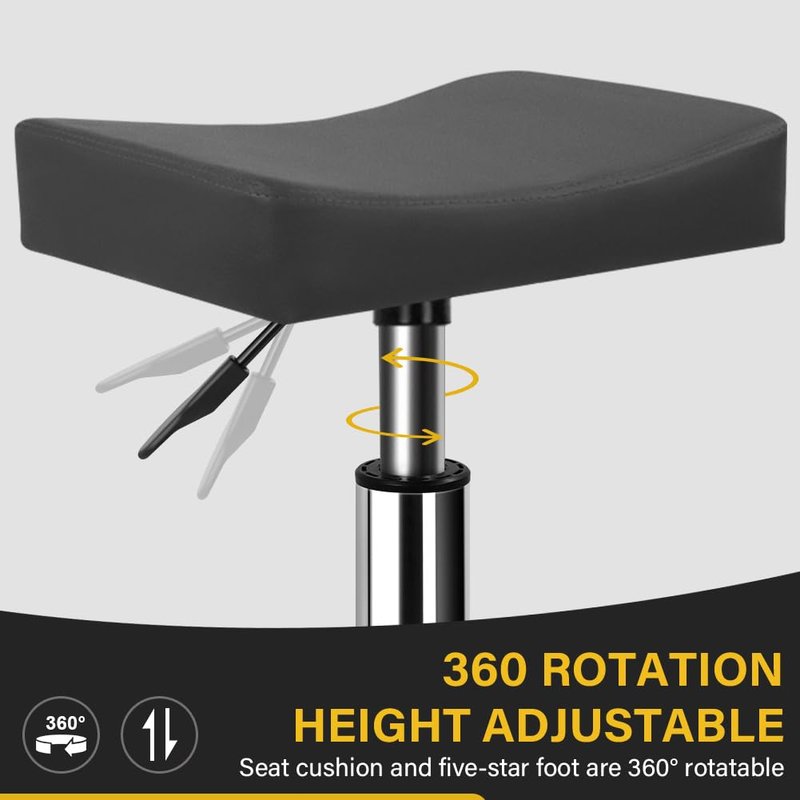 WKWKER Square Rolling Stool with Footrest PU Leather Height Adjustable 360° Swivel Stool with Wheels Massage SPA Salon Stools Task Chair Desk Drafting Bedroom Vanity Stool (Grey)