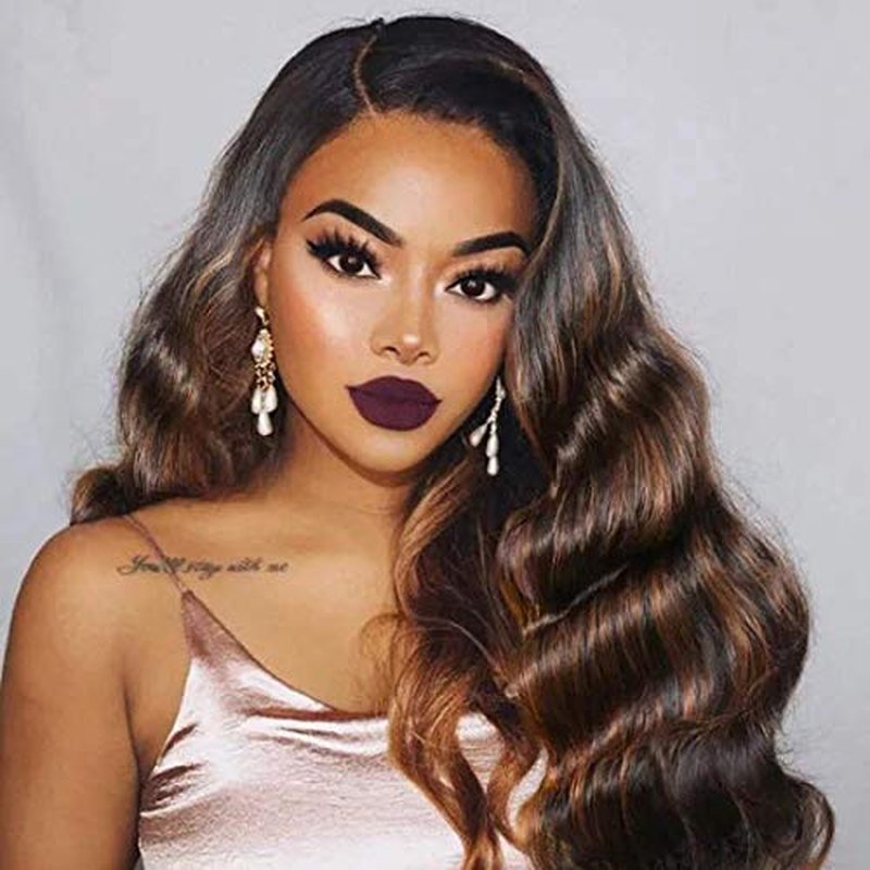 UNice Brown Highlight Body Wave Human Hair Weave 3 Bundles 8 10 12 inch, Brazilian Remy Hair Ombre Blonde Human Hair Wavy Weaves Sew in Piano Color TFB30