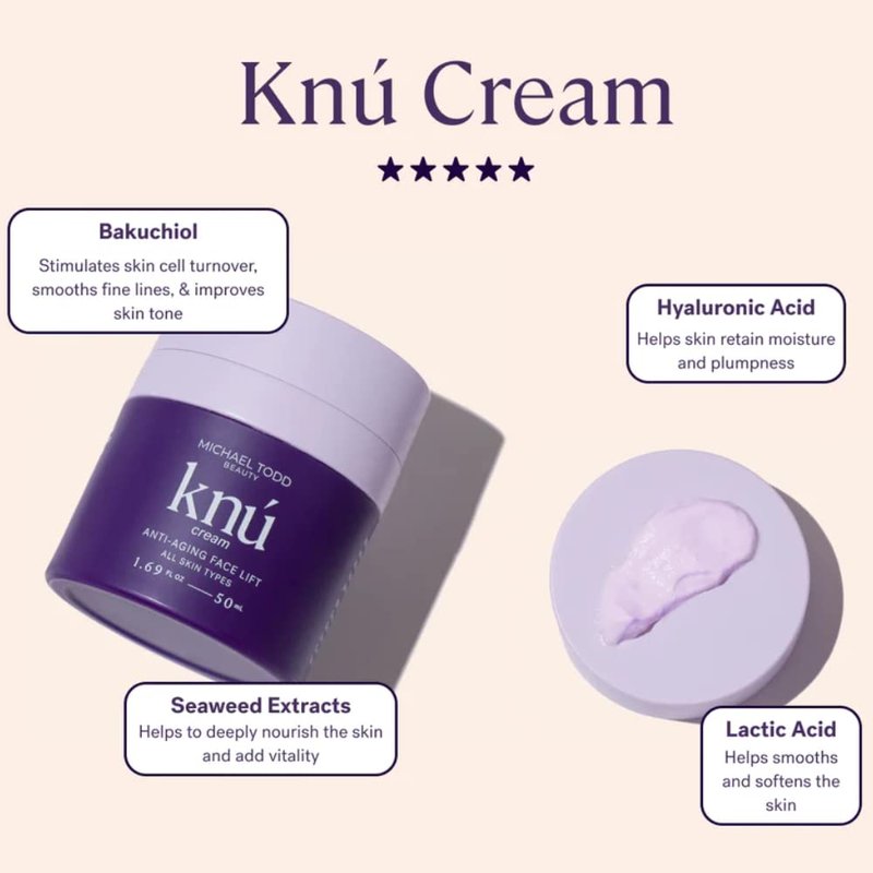 MICHAEL TODD Beauty KNU Cream Face Lifting, Brightening & Tightening Cream for Moisturizing & Rejuvenating with Bakuchiol, Peptides & Snail Secretion for All Skin Types 1.68 fl oz/50 mL