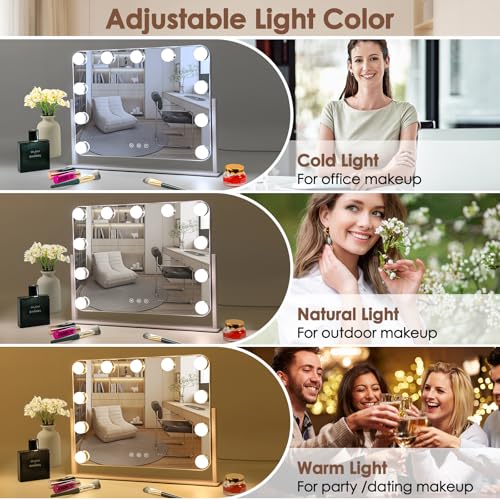 360¡Æ Vanity Mirror with Lights 11 Led Bulbs Hollywood Lighted Makeup Mirror with 5X Magnification Mirror Hollywood Cosmetic Mirror Tabletop Makeup Mirror with 3 Lighting Modes 16x13 Inch