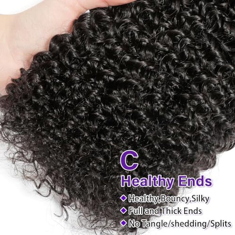 Kinky Curly Bundles Human Hair 16 18 20 Inch 3 Bundles Human Hair 300g 100% Unprocessed Brazilian Virgin Raw Hair Extensions Natural Black Weave Real Human Hair Bundles for Women