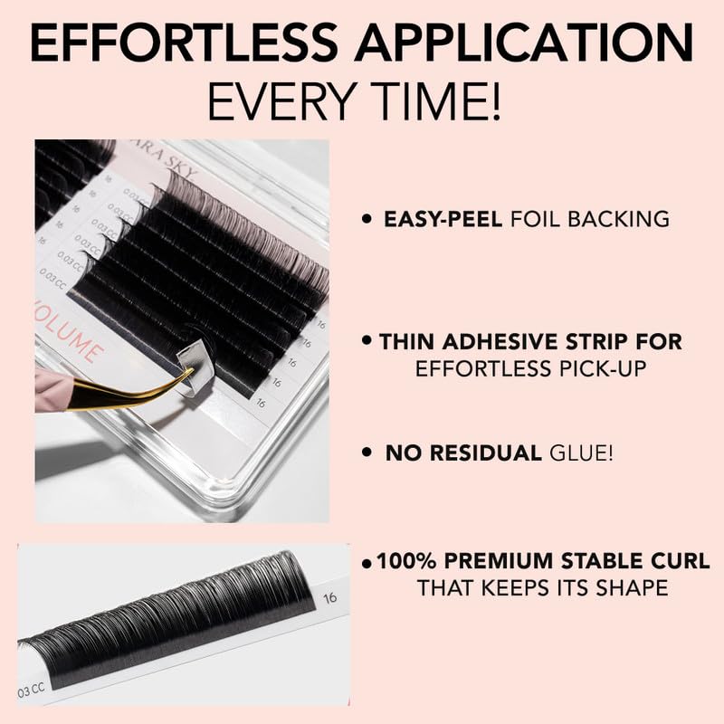 Cashmere Volume Lash Extensions - Soft Semi-Matte Finish | Professional Use | Black CC 0.07 8MM