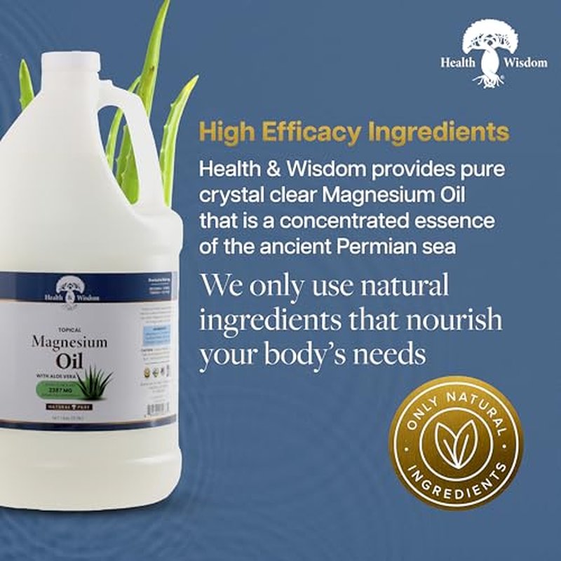 Health & Wisdom Pure Magnesium Oil with Aloe Vera - Topical Muscle & Joint Relief- Natural and Pure Skin Moisturizer - Enhanced Absorption - 128 fl oz