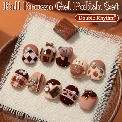 Double Rhythm 6 Pcs 15 ML Gel Polish Set Same Color Same Bottle Soak Off Gel Polish Kit Nail Art Manicure Salon DIY at Home for Women (Burgundy Cherry Brown Coffee -T6-69)