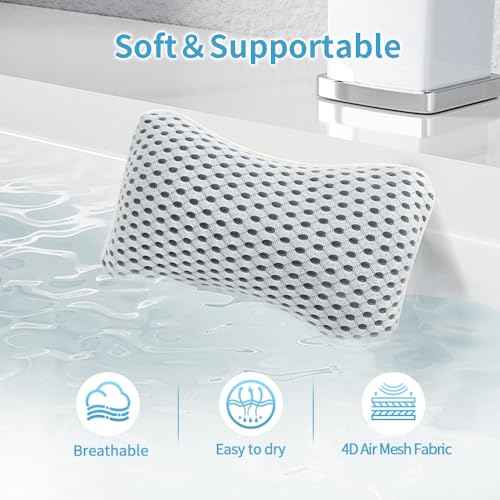 Upgraded Bath Pillows for Tub, Slip Resistant Waterproof Bath Pillows for Tub Neck and Back Support with 2 Strong Suction Cups, Relaxing Spa Essentials