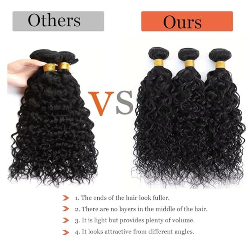 Water Wave Human Hair Bundles 12A Double Weft Deep Curly Wave Bundles 100% Unprocessed Brazilian Virgin Human Hair Natural Black Color Wet And Wavy Hair Extensions 22 22 22