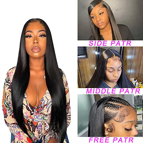 bunGiol Straight HD Transparent Lace Front Wigs Human Hair 13x4 for Black Women Glueless Brazilian Virgin Frontal Hairline 180% Density Pre Plucked with Baby Hair Black 24 inches