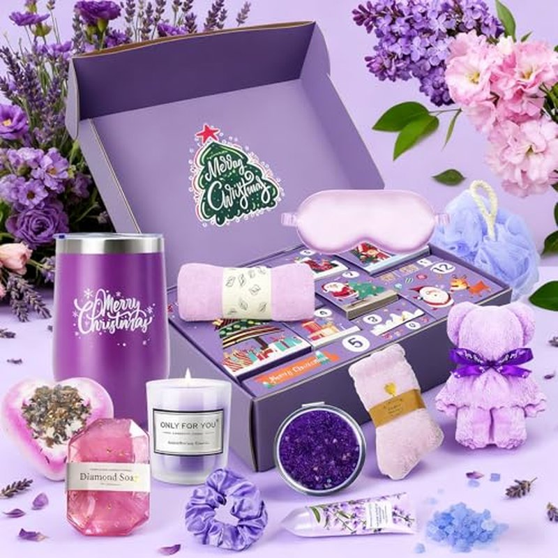 Christmas Gifts for Women 2025 -12 Days of Christmas Advent Calendar for Mom, Wife, Girlfriend, Sister, Her - Lavender Spa Gifts Basket Set Includes Coffee Mugs, Scented Candle, Soap, sock, Eye mask