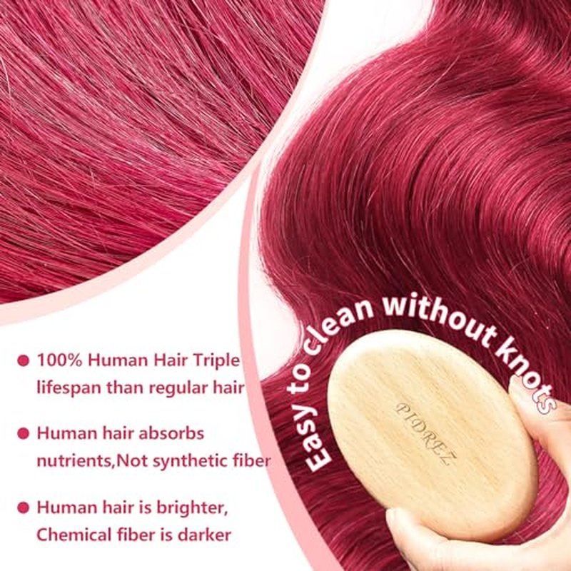 Burgundy Lace Front Wigs Human Hair 24 Inch 99j 13x6 Body Wave Wigs Human Hair 180% Density Preplucked Full and Thick,100% Real Human Hair No Synthetic Blend No Tangle No Shedding Triple Lifespan 3X