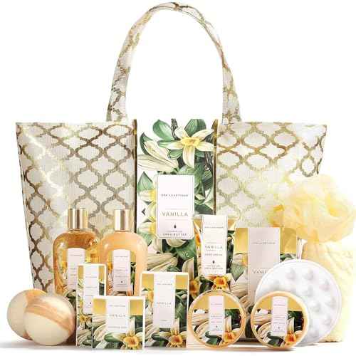 Spa Luxetique Gift Baskets for Women,15 Pcs Vanilla Spa Gifts for Women, Women's Gifts with Bubble Bath, Bath Salt, Bath Bombs, Christmas Spa Baskets