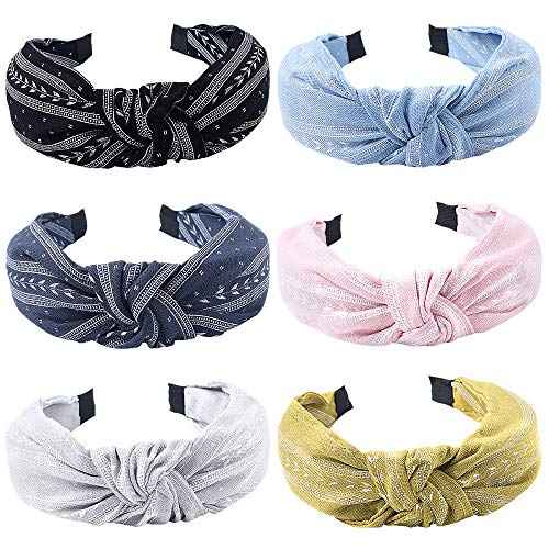 Ivyu Hairband, 6 Pcs Headbands for Women - Light Color, Fashion Cotton-flax Fabric, Knotted Wide Band, Accessories Cute Boho Beauty, For Workout GYM Yoga Running
