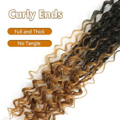 Senegalese Twist Crochet Hair with Curly Ends - 16 Inch Boho Island Twist Crochet Hair 8 Packs Boho Goddess Twist Crochet Hair Pre Looped Crochet Twists with Curly Ends(16(8Packs), 1B/27)