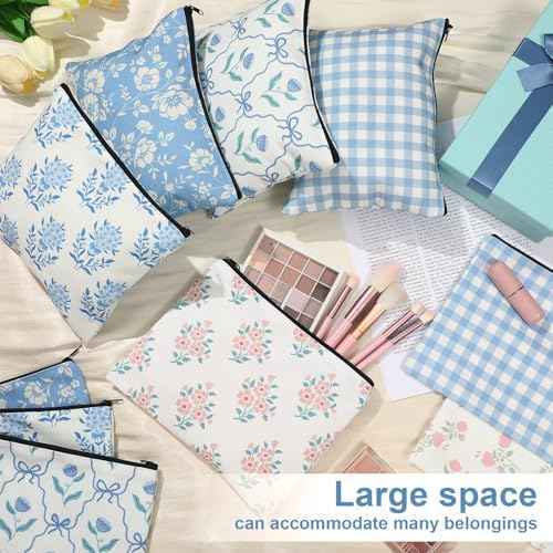 Reginary 12 PCS Grandmillennial makeup bag Travel Quilted Cosmetic Makeup Organizer Coquette Aesthetic Toiletry Bag for Women