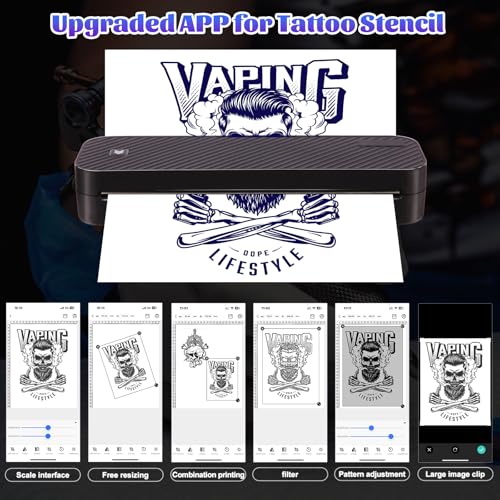 Wireless Tattoo Transfer Stencil Printer Machine 2600mAh Thermal Printer with 10pcs Transfer Paper and Thermal Paper Compatible Android and iOS PC Tattoo Kit for Artists & Beginners
