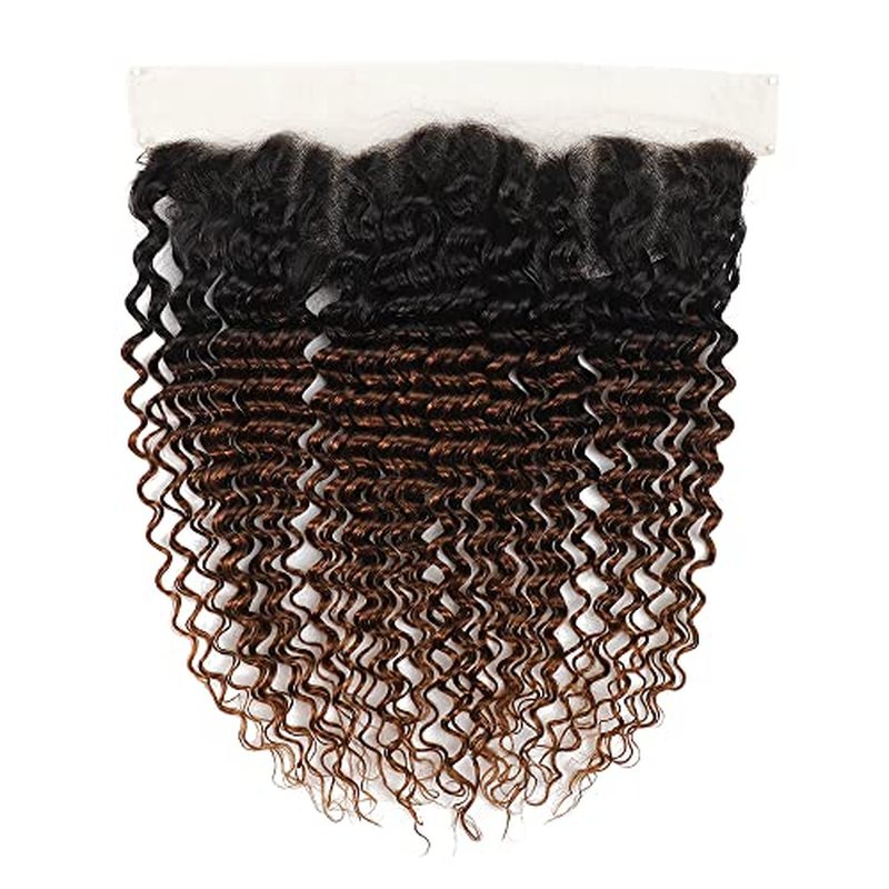 Unprocessed Brazilian Virgin Human Hair #1b/30 Lace Frontal Pre Plucked with Baby Hair (16inch) - Deep Wave Ombre, Ear to Ear Transparent Lace Frontal Closure, 13x4