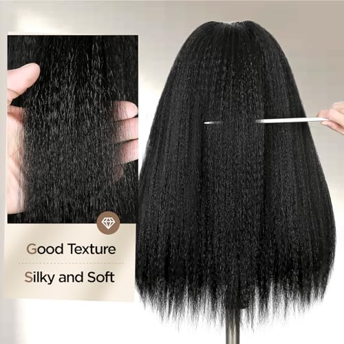 quickwig Kinky Straight Wig Braided Wigs for Black Women Yaki Straight Wig 13x4 Lace Front Braided Wigs 22 Inch Black Glueless Pre Braid Wig Synthetic Handmade Cornrow Braids Wig