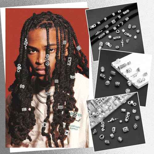 NAISKA Vikings Hair Jewelry for Braids 231Pcs Norse Runes Tube Beads Cross Snake Loc Dreadlock Accessories Non-Piercing Ear Cuffs Locs Jewelry for Women