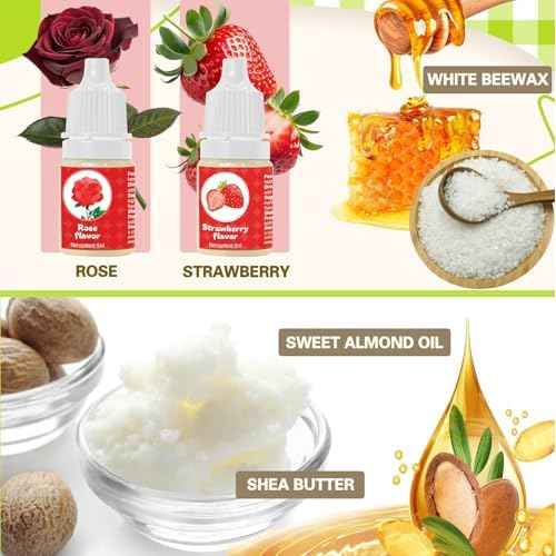 Thaluna Lip Balm Making Kit- Shea Butter Make Your Own Lip Balm for Adults, Moisturizing DIY Lip Gloss Kit with Beeswax, Sweet Almond Oil, Essential Oil, Empty Tubes, Christmas Gift for Girls & Women