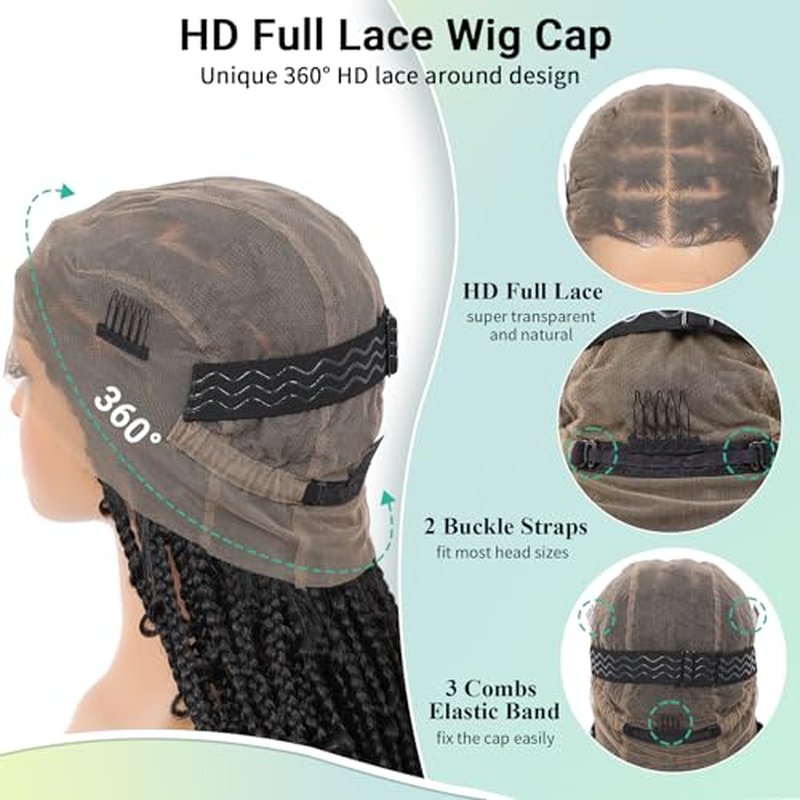 360¡Æ HD Full Lace Knotless Braided Wigs for Women Box Braid Wig with Baby Hair Premium Synthetic Natural Looking Black Butterfly Braided Lace Front Wigs 36 Inch