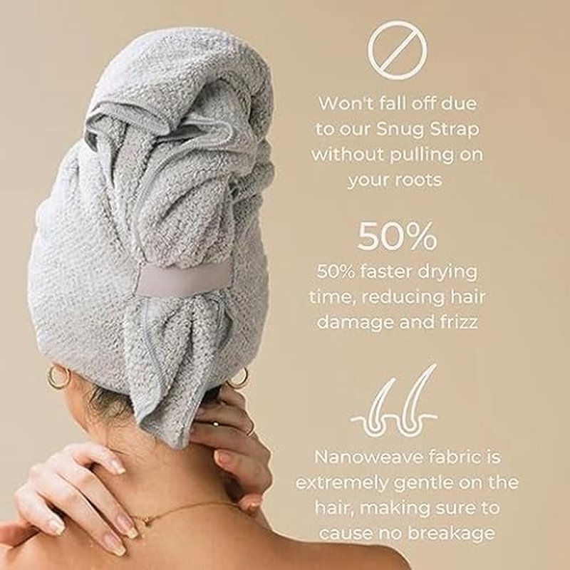 VOLO Hero Hair Towel | Ultra Soft, Super Absorbent, Quick Drying Nanoweave Fabric | Reduce Dry Time by 50% | Towel Wrap for All Hair Types | Reusable Packaging (Salt White - Reusable Tote)
