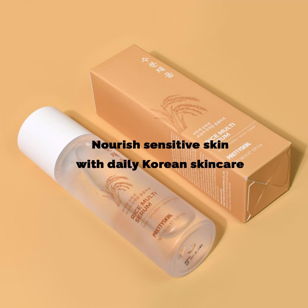 PRETTYSKIN Hydrating Rice Facial Serum with Rice Bran Water & Niacinamide – 4-in-1 Toner, Emulsion, Serum & Cream | Nourishing Daily Korean Skincare for Sensitive and Dry Skin 5.07 fl oz (Rice)
