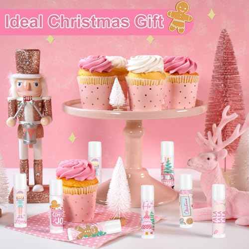 50 Pcs Christmas Lip Balm Bulk Lip Care Moisturizing and Nourishing Lip Balm Christian Religious Holiday Party Gift for Women Girls Coworkers (Pink)