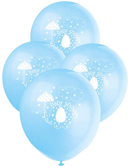 12" Latex Blue Elephant Boy Baby Shower Balloons, 8ct