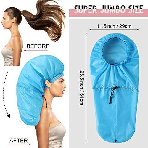 Eurzom 4 Pcs Jumbo Adjustable Braids Shower Cap for Long Hair Extra Large Shower Cap for Women Men Foldable Waterproof Hair Bonnets Plastic Oversize Bath Hats(Red, Blue, Black, Gray)