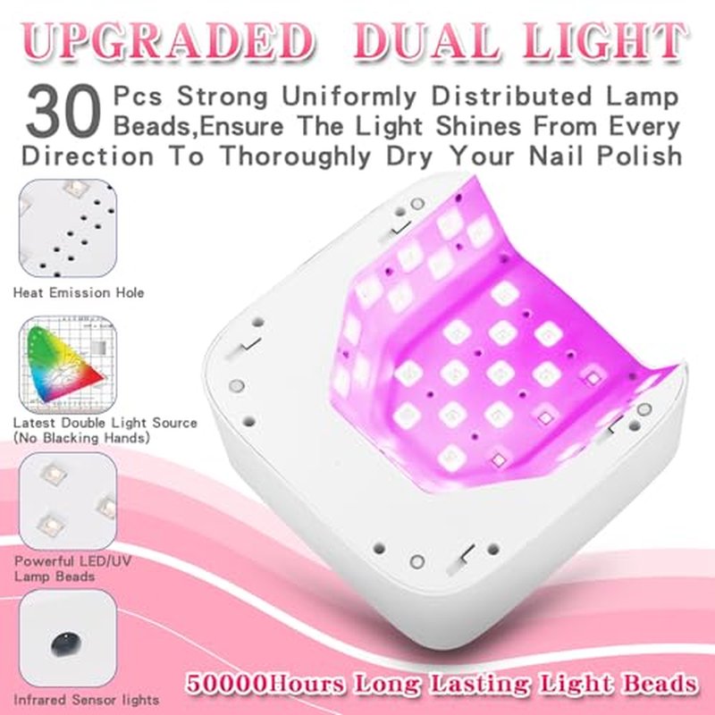 Rechargeable UV LED Nail Lamp, SKYUV Cordless Nail Dryer for Gel Polish, UV Nail Lamp with 4 Timers Setting and LED Touch Screen, Professional Curing Lamp Light with 30 Beads for Salon and Home