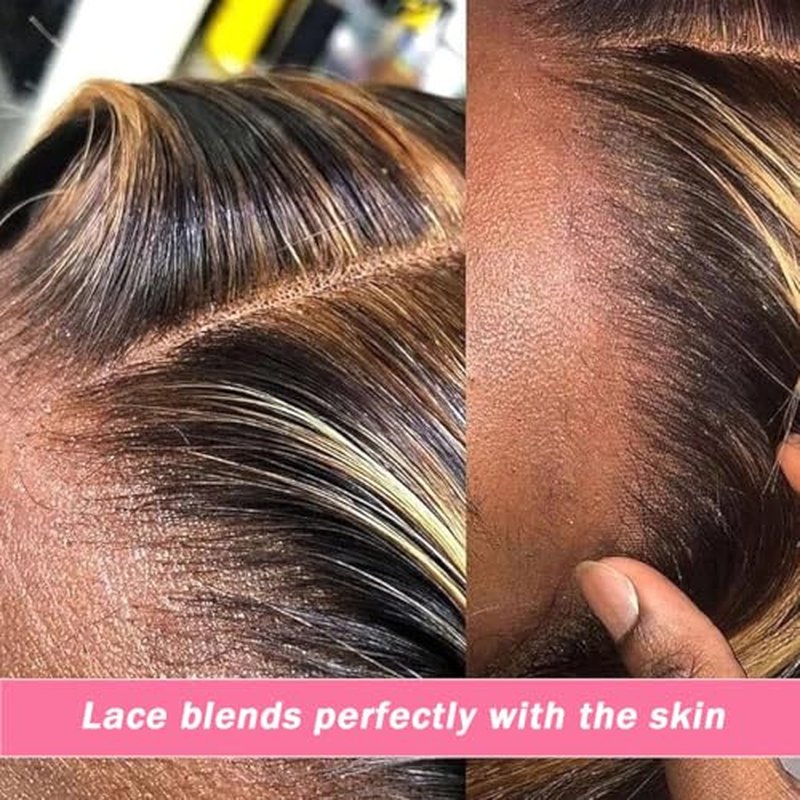 Highlight Ombre Lace Front Wig Human Hair Pre Plucked 13x6 HD Honey Blonde 4/27 Deep Wave Lace Frontal Wigs 200% Density Glueless Colored Wigs for Women Wet and Wavy Lace Front 20 Inch