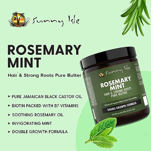 Sunny Isle Rosemary Mint Hair and Strong Roots Butter 8oz | Infused with Biotin & Jamaican Black Castor Oil | Strengthen and Nourish Hair | Dry Scalp, Split Ends