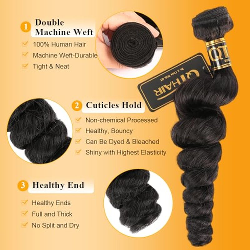 QTHAIR Brazilian Human Hair Loose Wave Bundles 16A Grade Brazilian Loose Weave 1 Bundles Deal (30",100g) Human Hair Natural Color