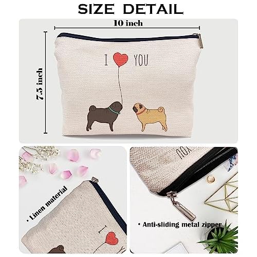 Ayxvt Cute Dog Couple Decorative Women's Makeup Bag, Zipper Pouch Travel Toiletry for Pug Lovers