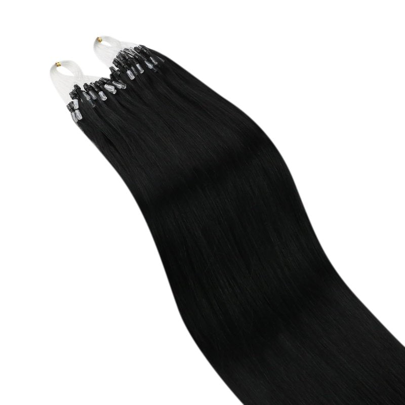 Ugeat Micro Link Hair Extensions, Black Micro Hair Extensions Human Hair, Jet Black Microbead Hair Extension, Remy Human Hair, No Heat or Glue Required, 18 Inch 50G 50S