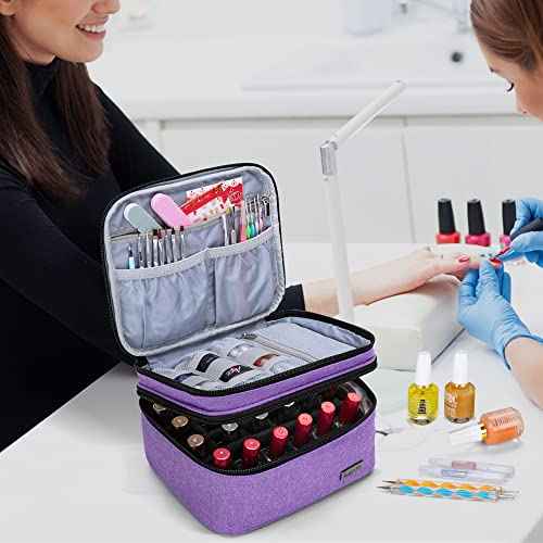 LUXJA Nail Polish Carrying Case - Holds 20 Bottles (15ml - 0.5 fl.oz), Portable Organizer Bag for Nail Polish and Manicure Set, Purple