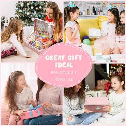 Jewelry Box with Hair Accessories for Girls, Hair Clips/Barrettes/Hair Ties/Bows/Toy Rings/Bracelets/Earrings/Hair Ropes/Hair Elastics, Gift Toys for Teen, Girls aged 4 5 6 7 8-12