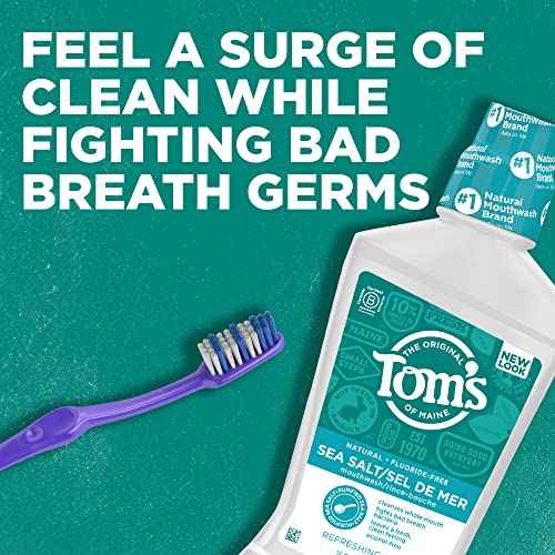 Tom's of Maine Sea Salt Natural Alcohol-Free Mouthwash, Refreshing Mint, 16 Fl Oz (Pack of 3)