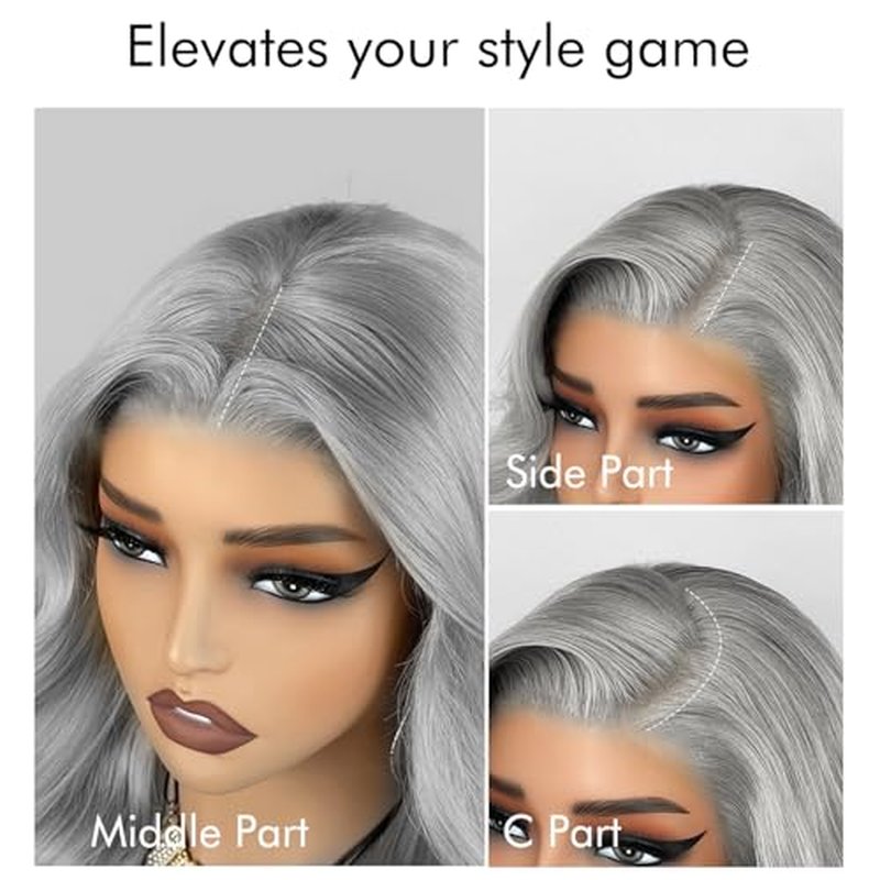 Grey 13x4 Bob Straight Lace Front Wigs Human Hair 180 Density UHD Transparent Lace Front Wigs Human Hair Pre Plucked Pre Cut Lace Glueless Wig Virgin Colored HumanHair Wigs For Women 10Inch