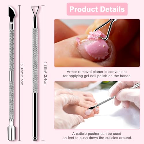 HOFASON 2PCS Cuticle Pushers and Nail Polish Remover, Stainless Triangle Nail Scraper Professional Durable Tool for Gel Removal, Nail Care Polish for Women Home Manicure Pedicure Tools Kit(Silver)